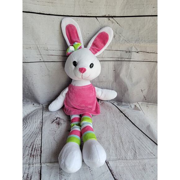 Wondertreats white bunny rabbit plush Stuffed Animal Pink Shirt/Dress Floppy 18" - Picture 1 of 6